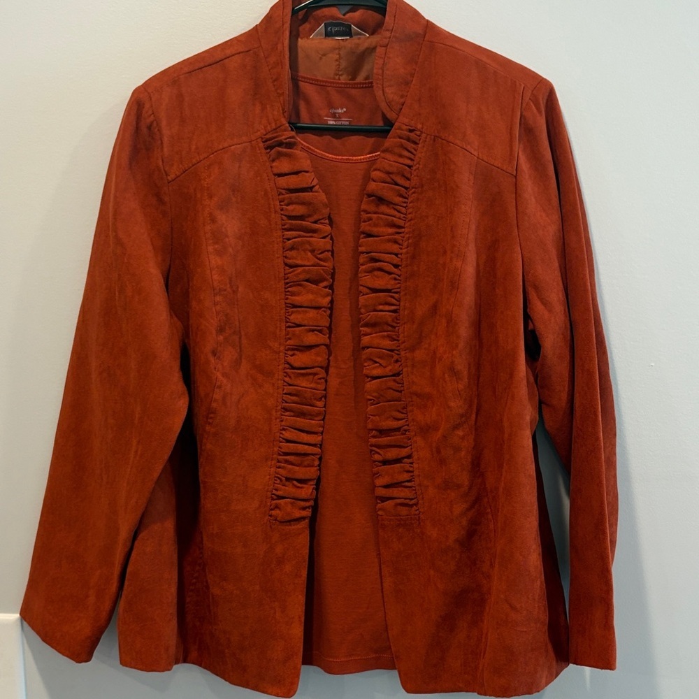 CJ Banks Terracotta Ruffle Blazer